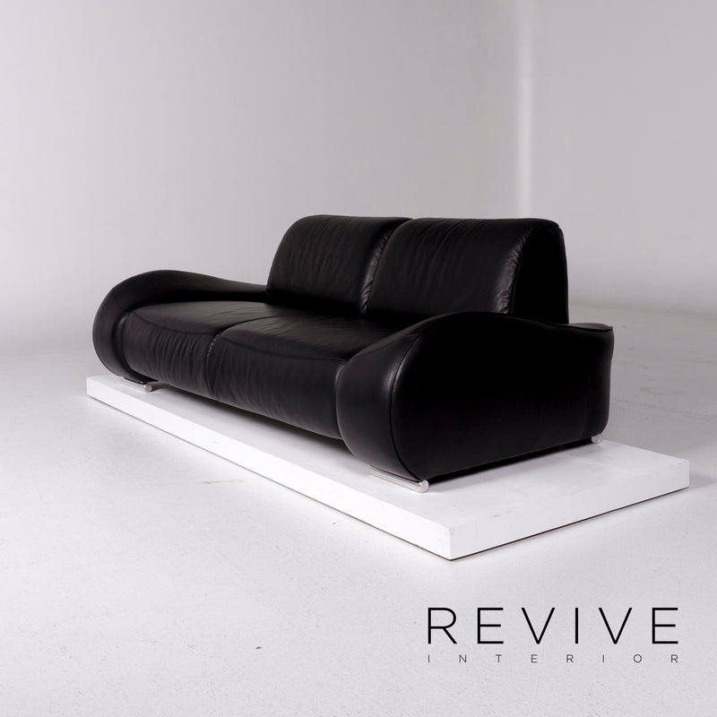 Hummel Leder Sofa Schwarz Zweisitzer Funktion Couch 