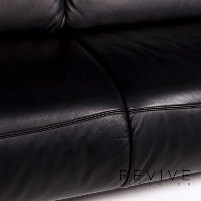 Hummel Leder Sofa Schwarz Zweisitzer Funktion Couch #10912