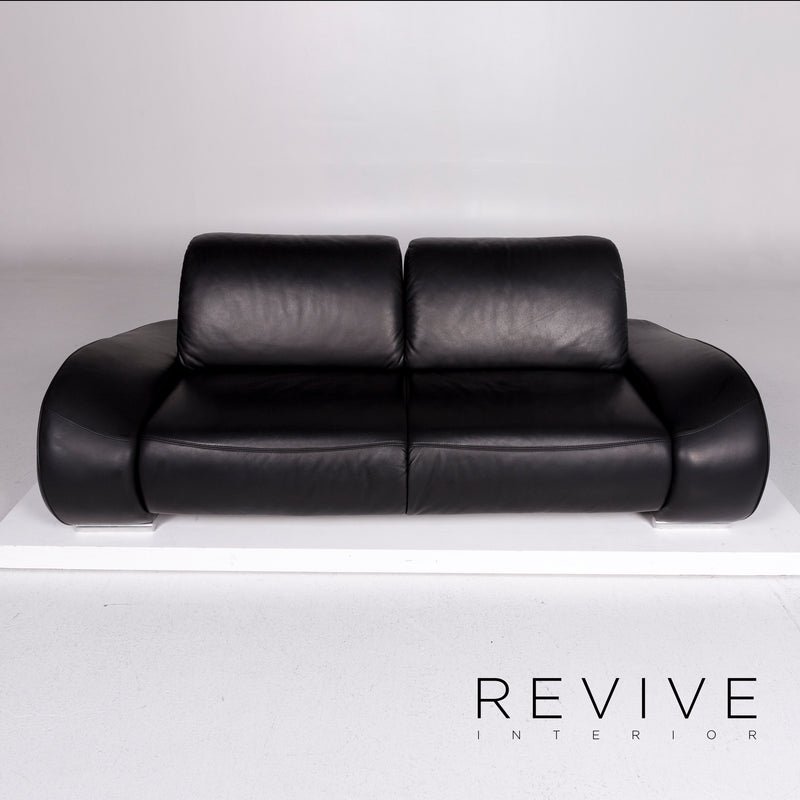 Hummel Leder Sofa Garnitur Schwarz 1x Dreisitzer 1x Zweisitzer Funktion 