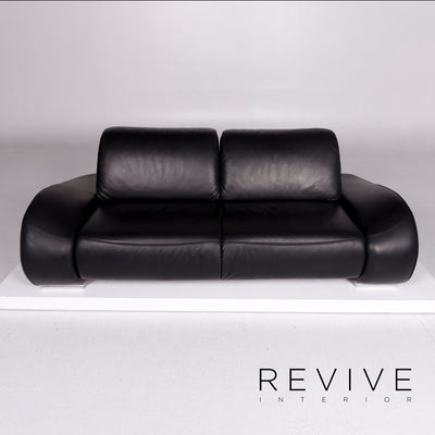 Hummel Leder Sofa Schwarz Zweisitzer Funktion Couch #10912