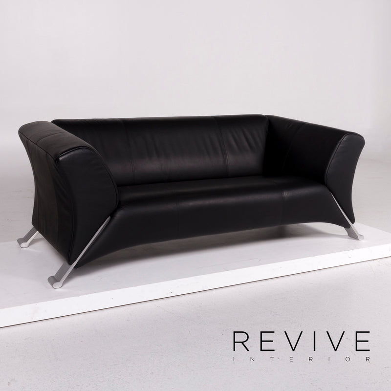 Rolf Benz 322 Leder Sofa Garnitur Schwarz Zweisitzer 