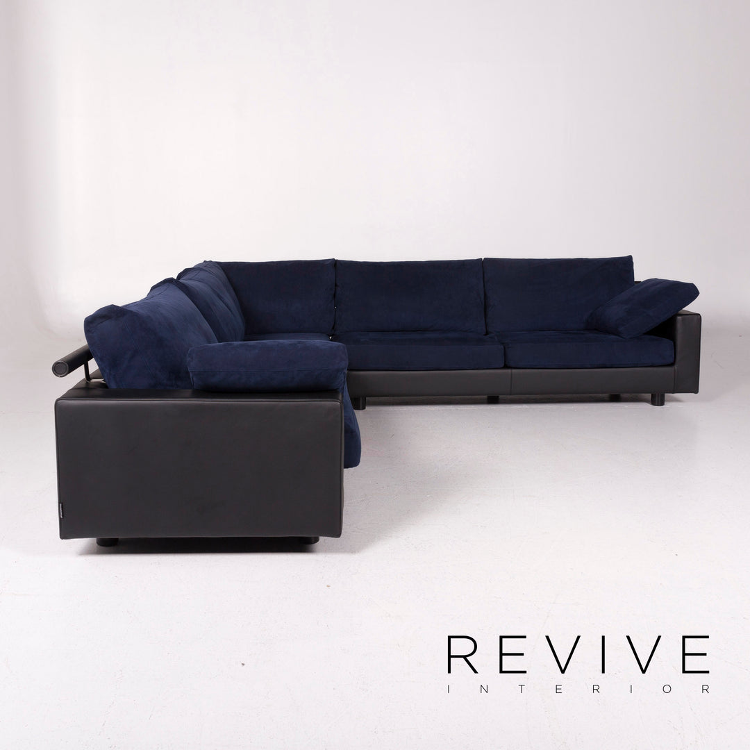Flexform Leather Fabric Corner Sofa Blue Black Sofa Couch #11758
