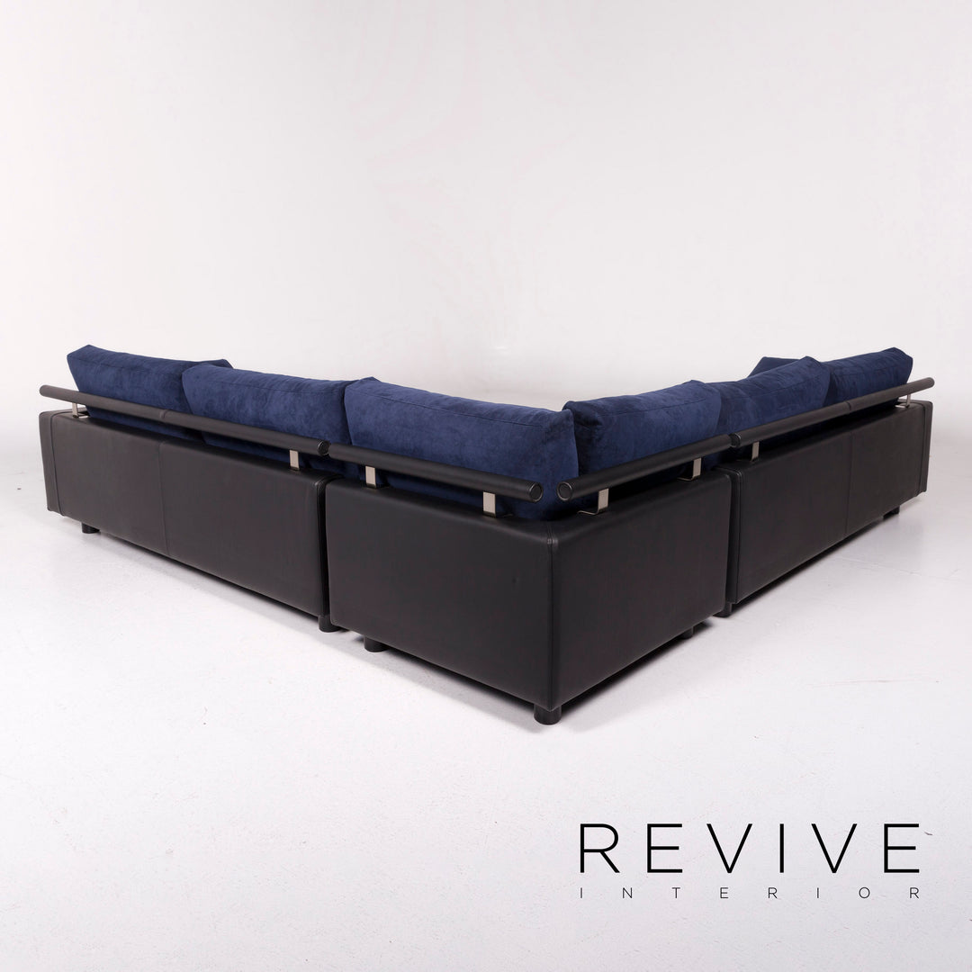 Flexform Leather Fabric Corner Sofa Blue Black Sofa Couch #11758