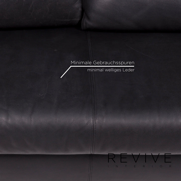 Cramer leather sofa set black 1x three-seater 1x two-seater #11213
