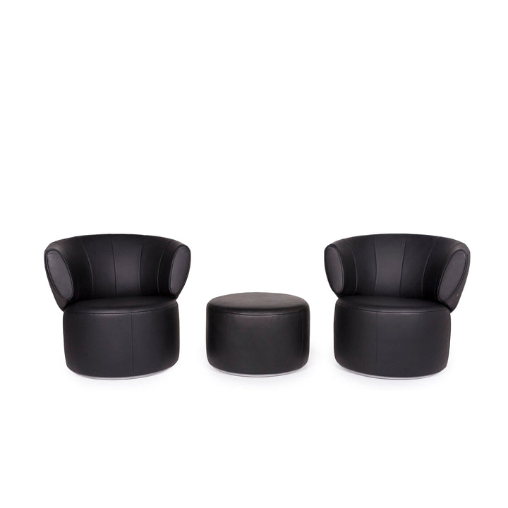 Rolf Benz Loop 684 leather armchair set black 2x armchair 1x stool #12117