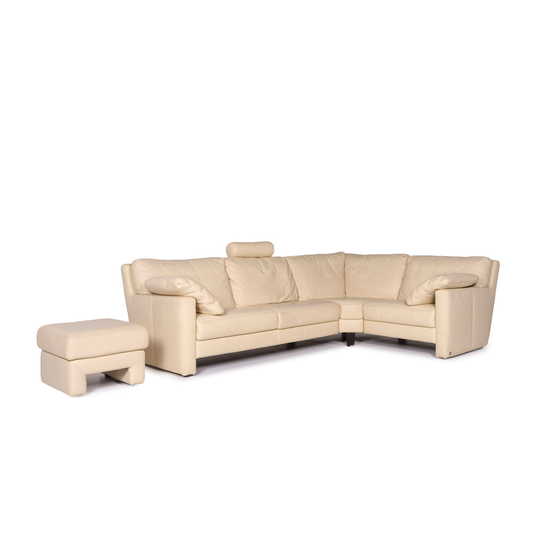 Musterring Leder Sofa Garnitur Creme 1x Ecksofa 1x Hocker #12128