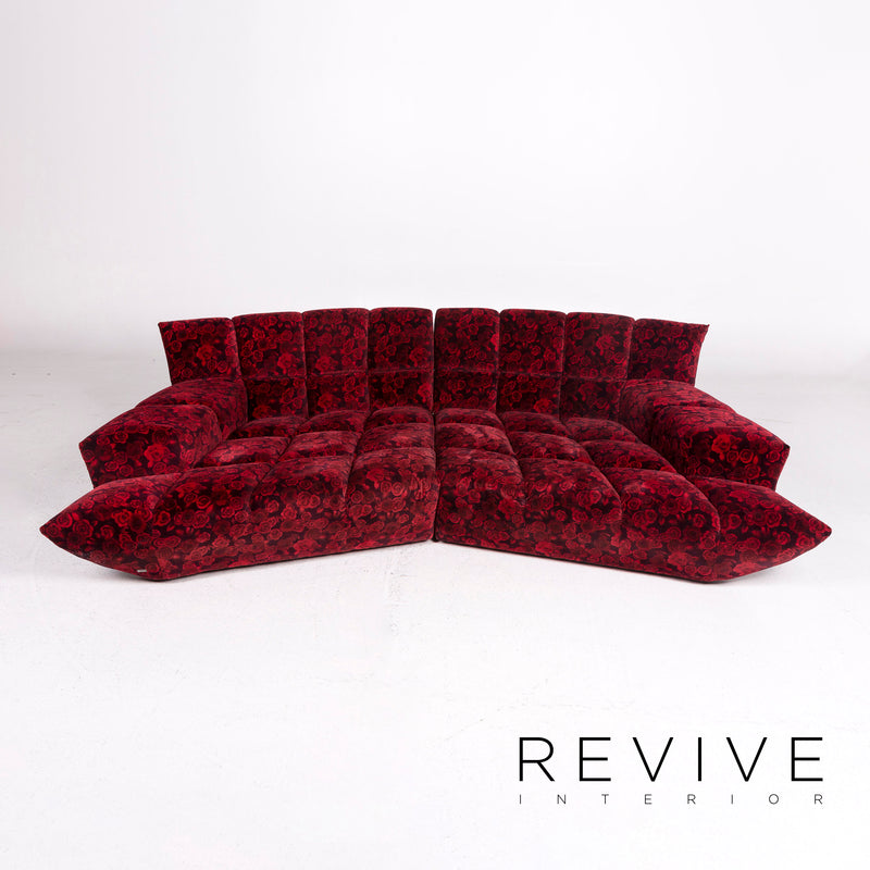 Bretz Cloud 7 Samt Stoff Ecksofa Rot Sofa Rosen Muster 