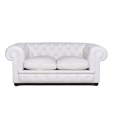 Poltrona Frau Chester Leder Sofa Weiß Zweisitzer Couch Retro #9223