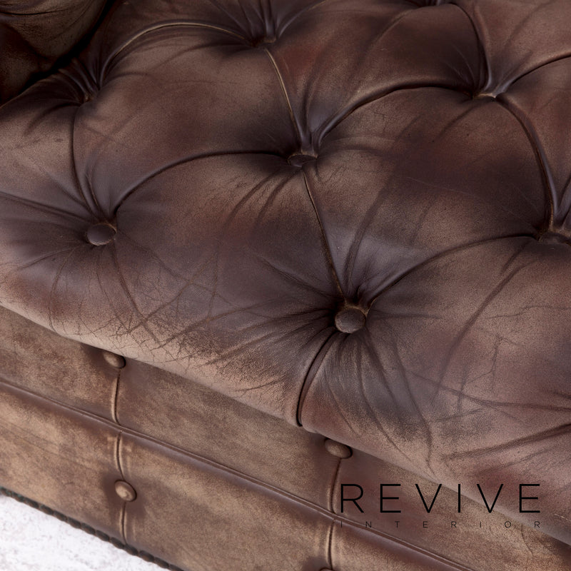 Chesterfield Leder Sofa Leder Sofa Sessel Garnitur Creme Muster Echtleder Stuhl Dreisitzer Couch Vintage Retro 