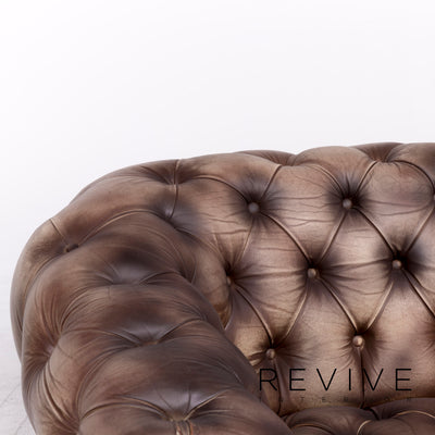 Chesterfield Leder Sofa Leder Sofa Sessel Garnitur Creme Muster Echtleder Stuhl Dreisitzer Couch Vintage Retro #8757