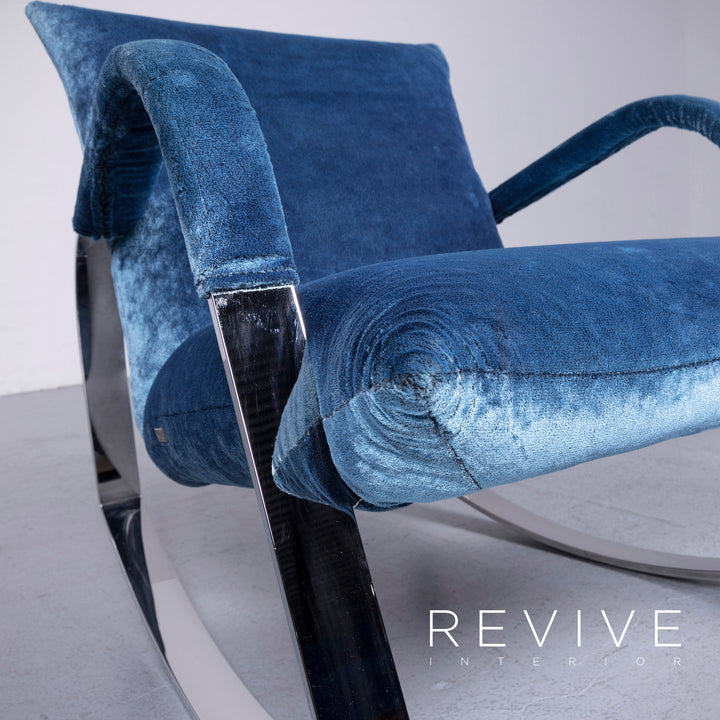 Bretz Highland B132 Designer Velvet Blue Armchair Stool Lounger #6360