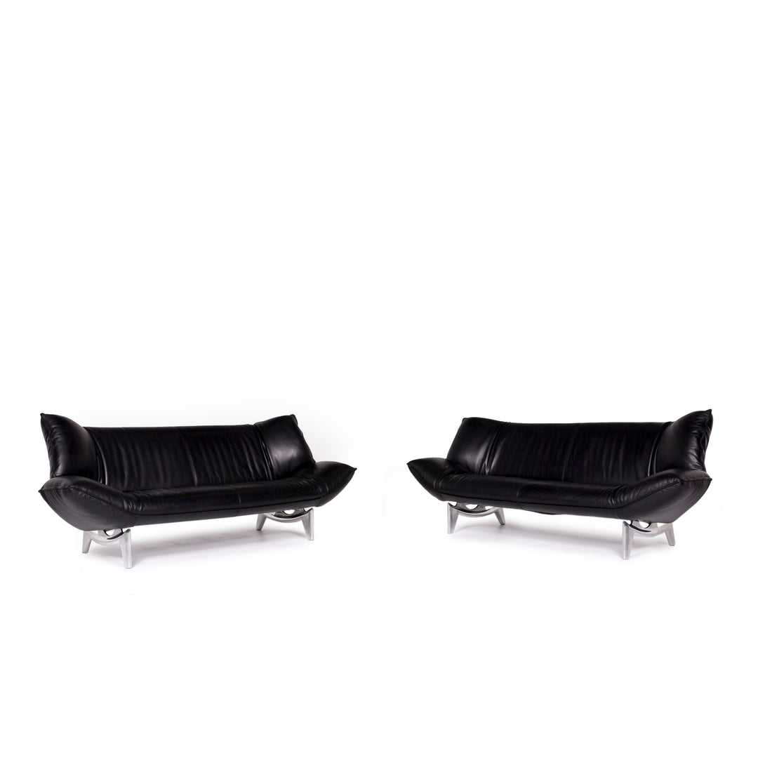 Leolux Tango leather sofa set black 2x three-seater function #10710