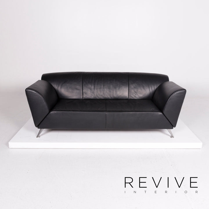 Jori JR-8100 leather sofa set black 1x three-seater 1x armchair function couch #11539