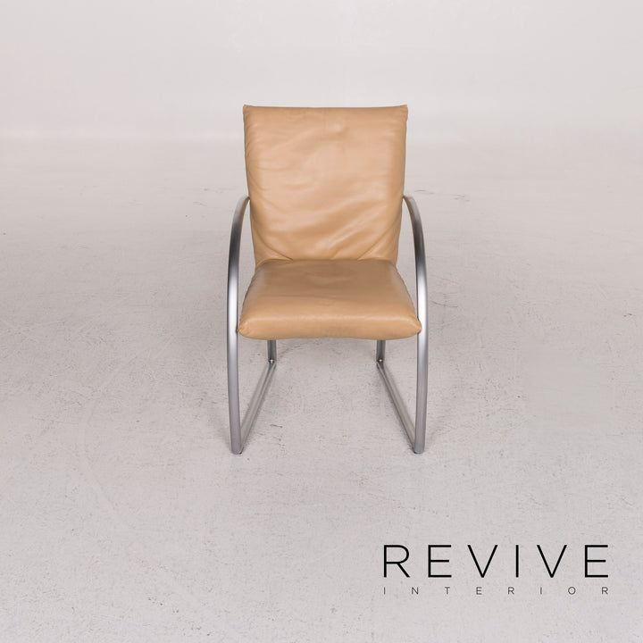Rolf Benz 7600 leather chair set beige 4x armchair #12422