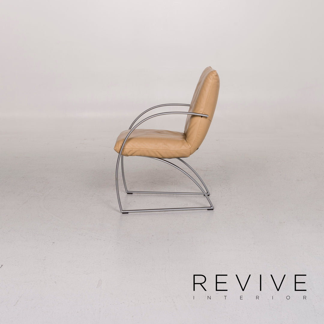 Rolf Benz 7600 leather chair set beige 4x armchair #12422