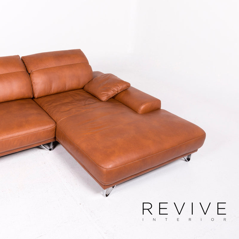 Willi Schillig Leder Sofa Garnitur Cognac Braun 1x Ecksofa 1x Sessel 