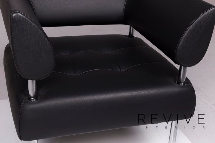 Sitland Leather Sofa Black Three Seater #11621