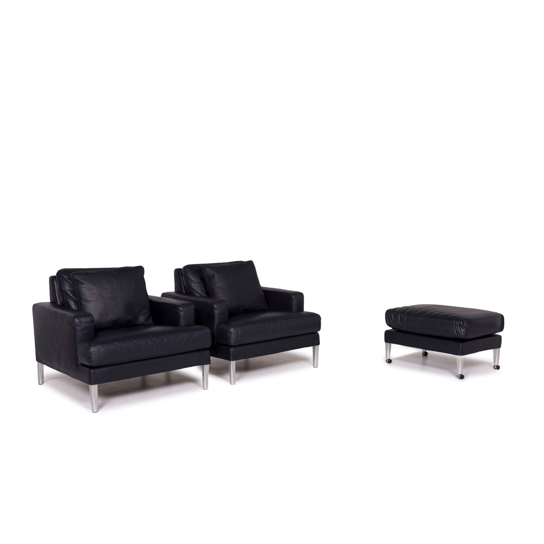FSM leather armchair set blue 2x armchair 1x stool #11706