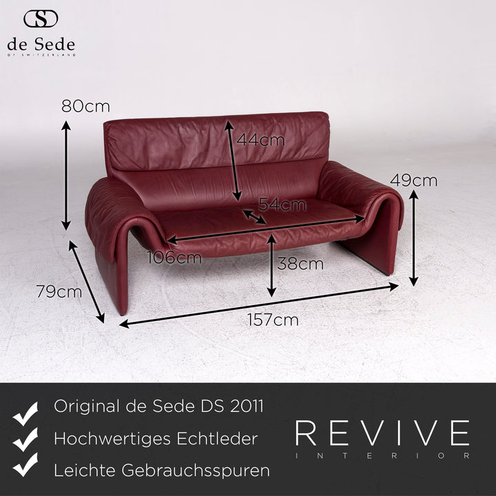 de Sede DS 2011 Designer Leder Sofa Garnitur Rot 1x Dreisitzer 1x Zweisitzer #9589
