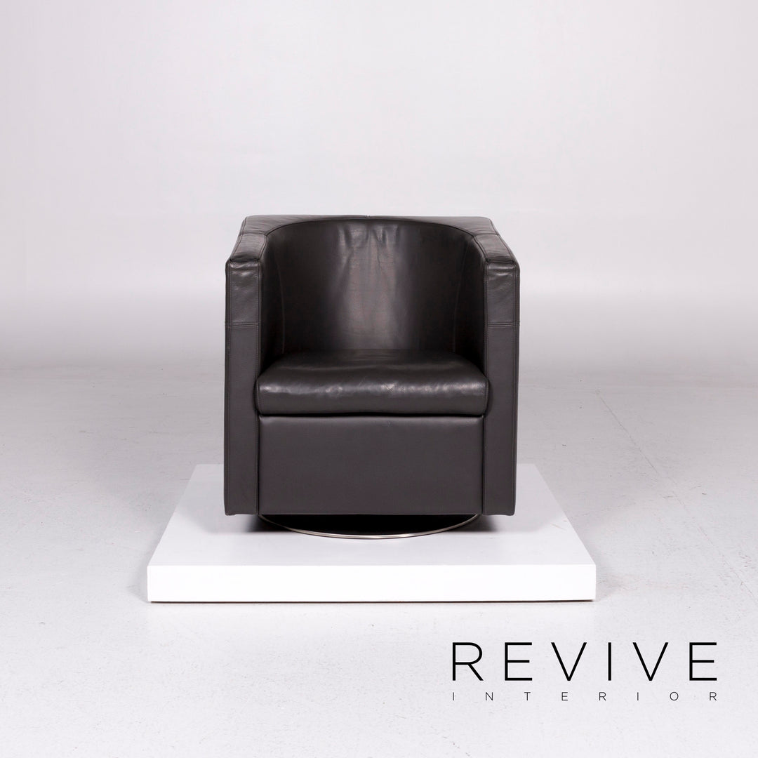 IP Design Oasis leather sofa set anthracite 1x three-seater 1x armchair 1x stool #11091