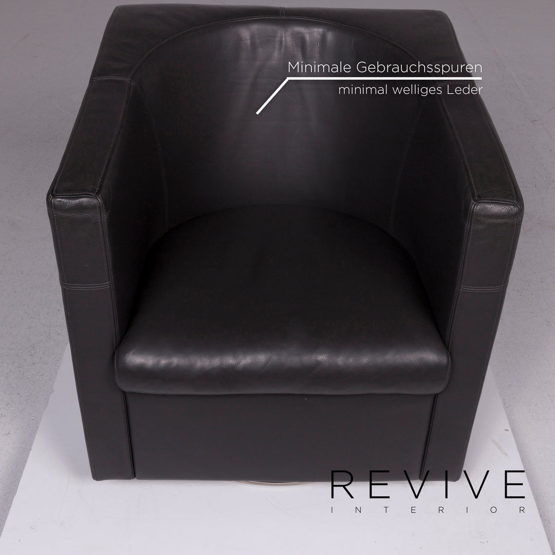 IP Design Oasis leather sofa set anthracite 1x three-seater 1x armchair 1x stool #11091