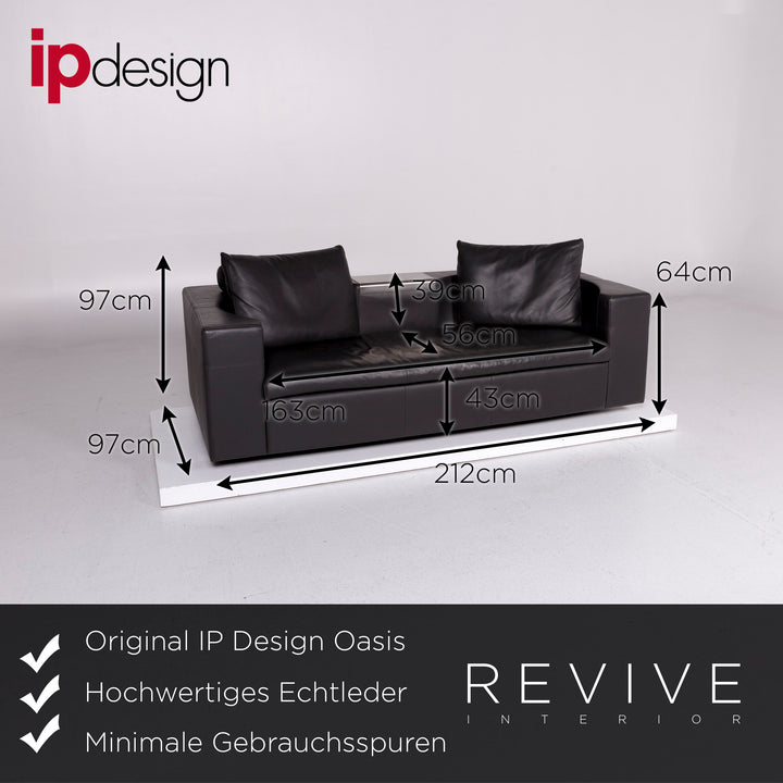 IP Design Oasis Leder Sofa Garnitur Anthrazit 1x Dreisitzer 1x Sessel 1x Hocker #11091