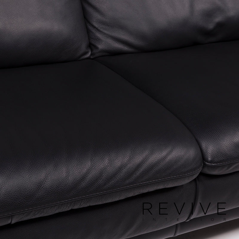 Italsofa Leder Sofa Schwarz Dreisitzer 