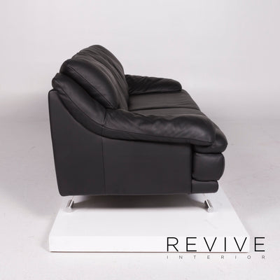 Italsofa Leder Sofa Schwarz Dreisitzer #11357