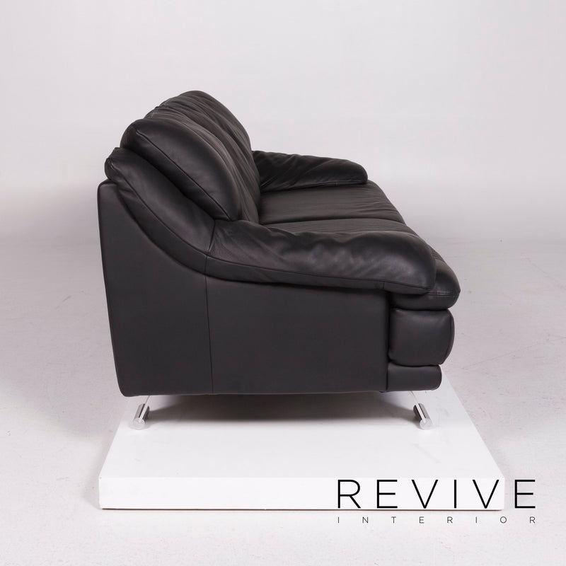 Italsofa Leder Sofa Schwarz Dreisitzer 