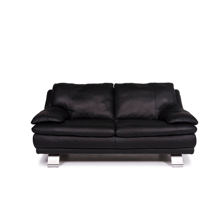 Italsofa Leather Sofa Black Two Seater Couch #11547
