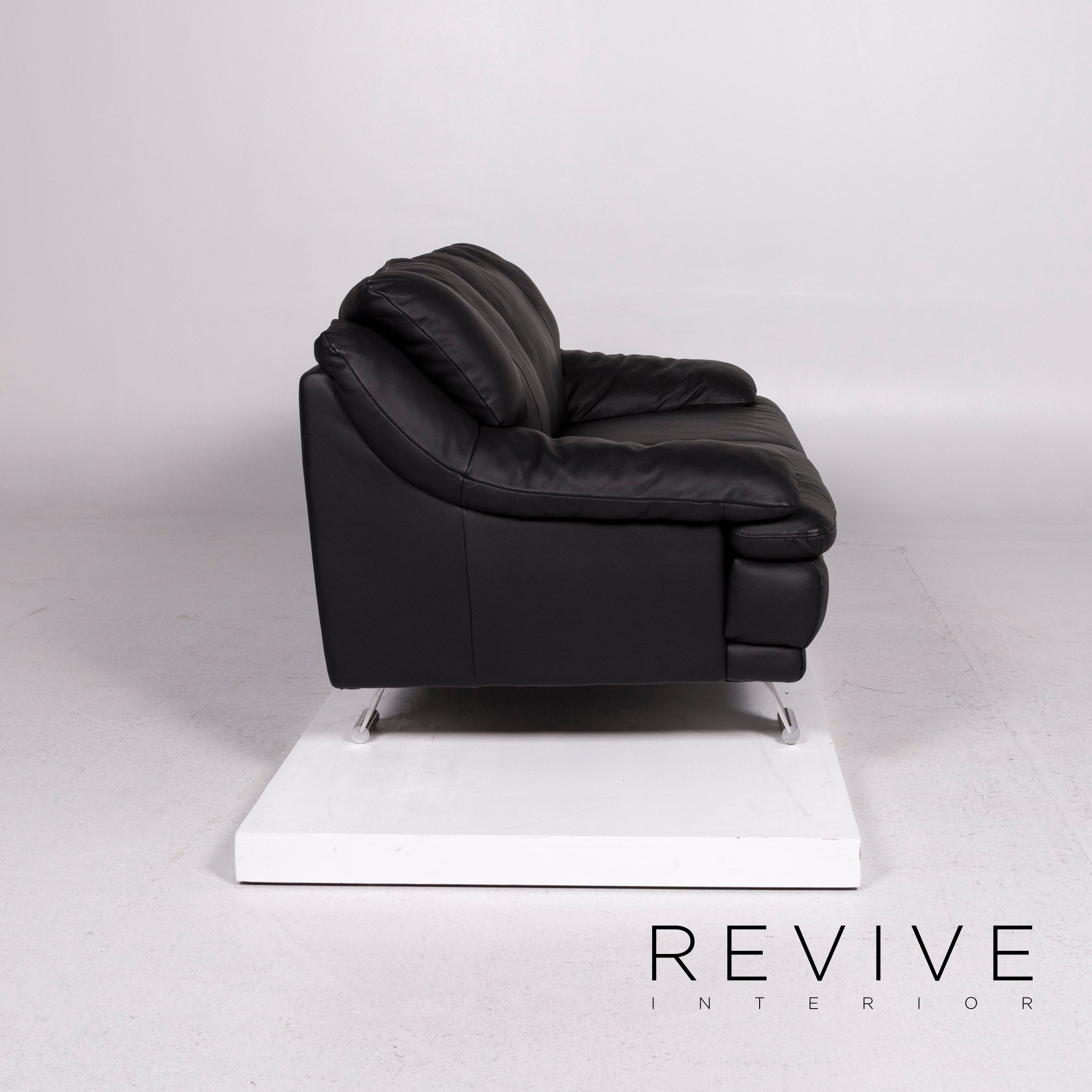 Italsofa Leather Sofa Black Two Seater Couch 11547 Revive