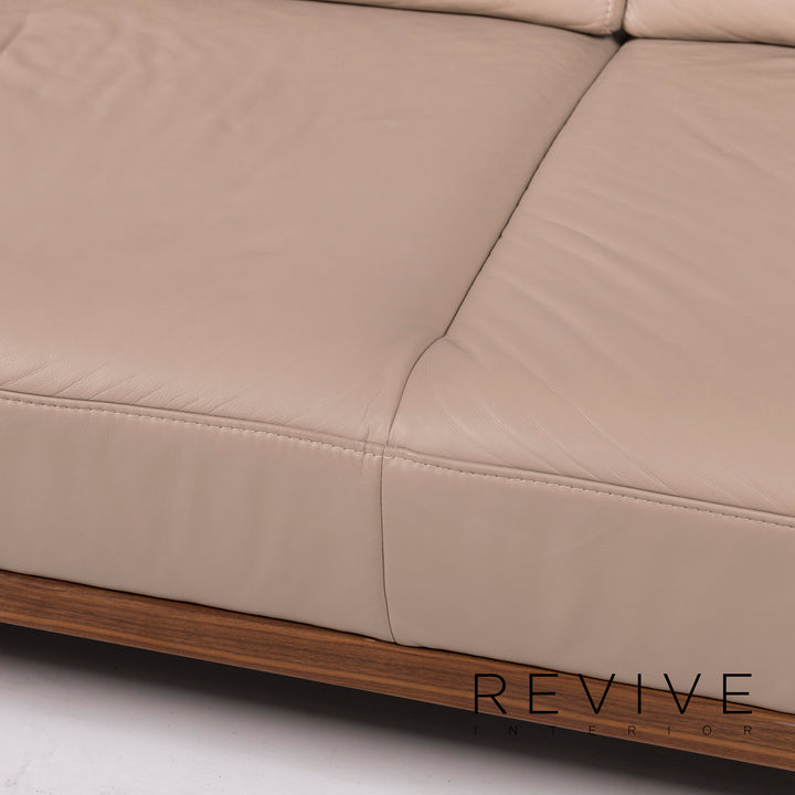 yup! Leather sofa beige three seater shelf #11795