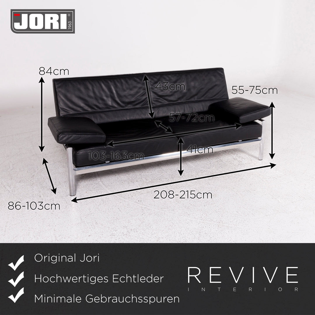 Jori Leder Sofa Schwarz Zweisitzer Funktion Couch #10026