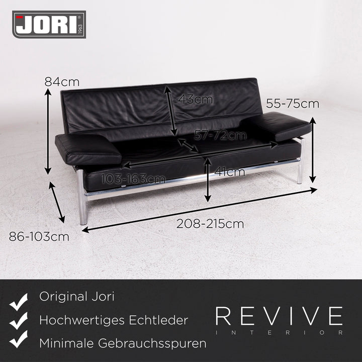 Jori Leder Sofa Schwarz Zweisitzer Funktion Couch #10026