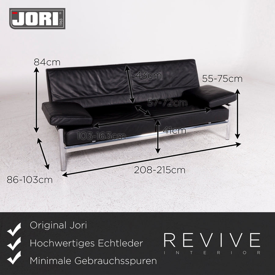 Jori leather sofa set black 1x three-seater 1x two-seater function #10251