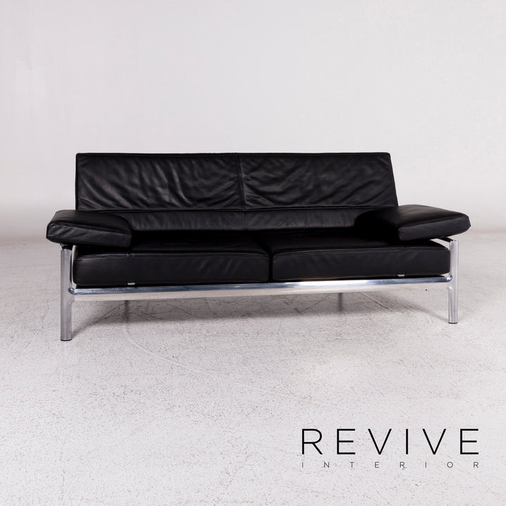 Jori Leder Sofa Schwarz Zweisitzer Funktion Couch #10026