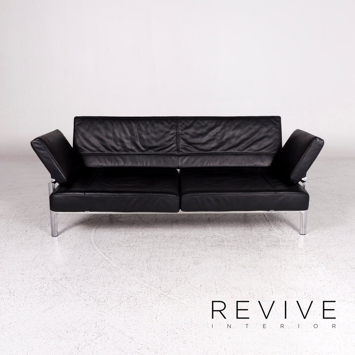 Jori Leder Sofa Schwarz Zweisitzer Funktion Couch #10026