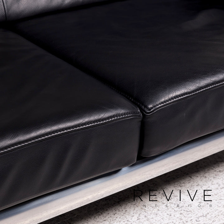 Jori Leder Sofa Schwarz Zweisitzer Funktion Couch #10026