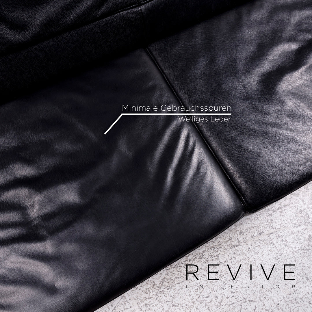 Jori Leder Sofa Schwarz Zweisitzer Funktion Couch #10026