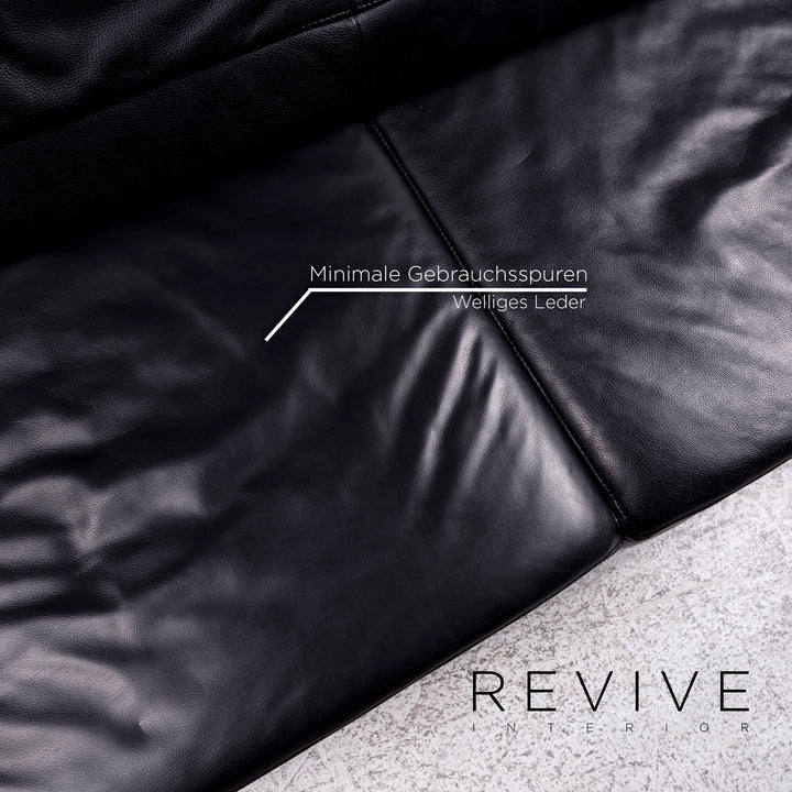 Jori Leder Sofa Schwarz Zweisitzer Funktion Couch #10026