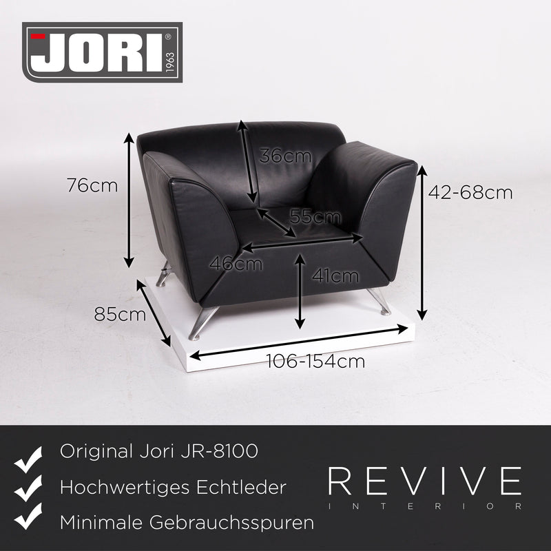 Jori JR-8100 Leder Sofa Garnitur Schwarz 1x Dreisitzer 1x Sessel Funktion Couch 