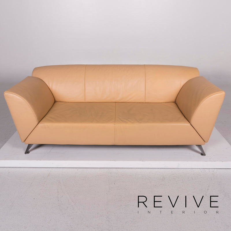 Jori Leder Sofa Beige Dreisitzer 