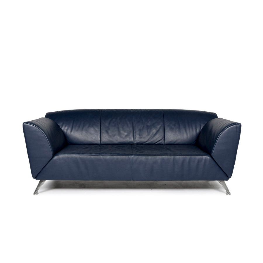 Jori Leather Sofa Blue Three Seater Function Couch #10788