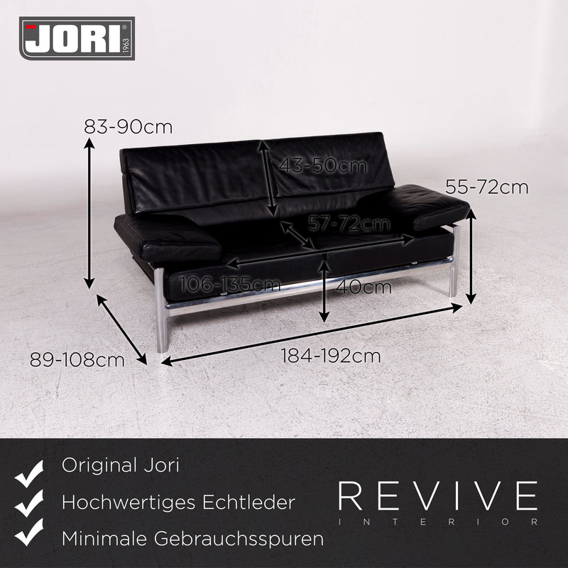 Jori Leder Sofa Schwarz Zweisitzer Funktion Couch 