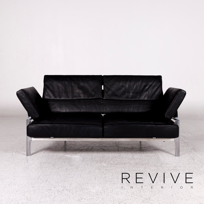 Jori Leder Sofa Garnitur Schwarz 1x Dreisitzer 1x Zweisitzer Funktion 