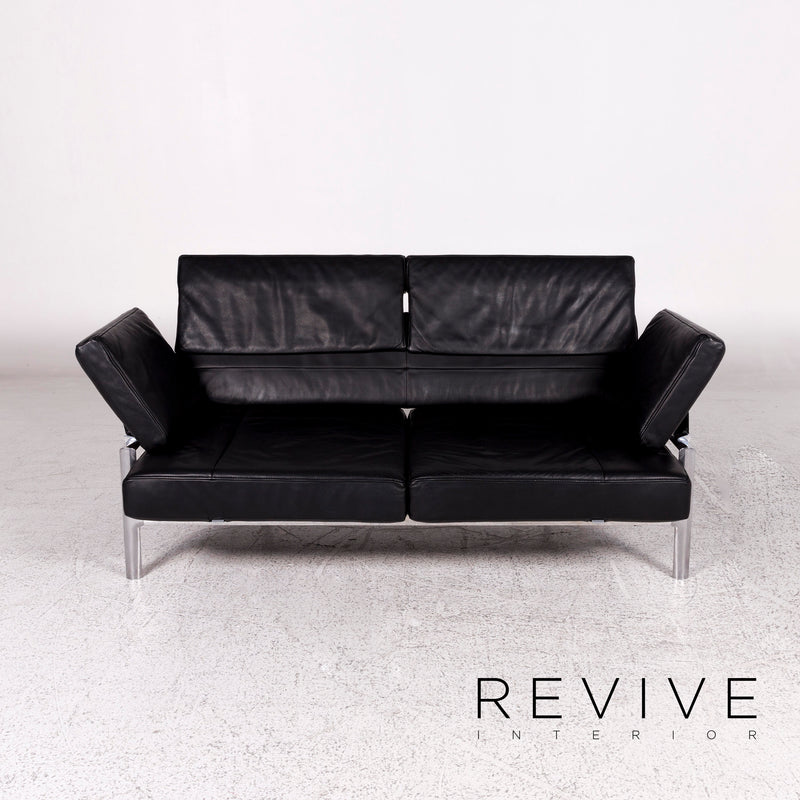 Jori Leder Sofa Schwarz Zweisitzer Funktion Couch 
