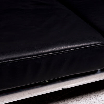 Jori Leder Sofa Schwarz Zweisitzer Funktion Couch #10027
