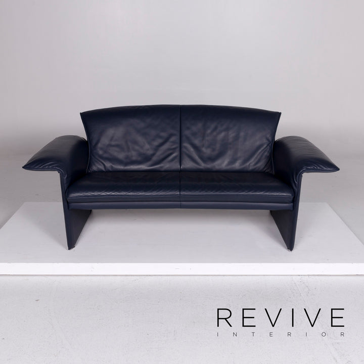 Jori Leder Sofa Blau Zweisitzer Couch #10951