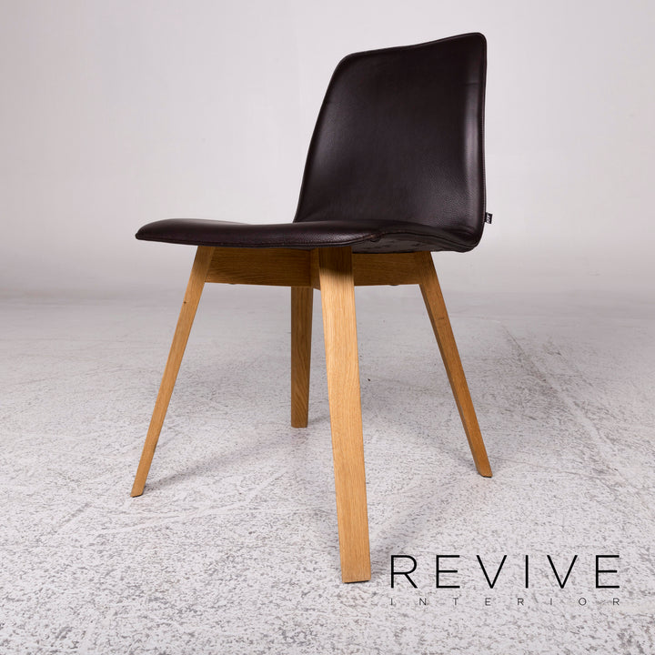 KFF Leder Holz Sessel Dunkelbraun Stuhl #9970