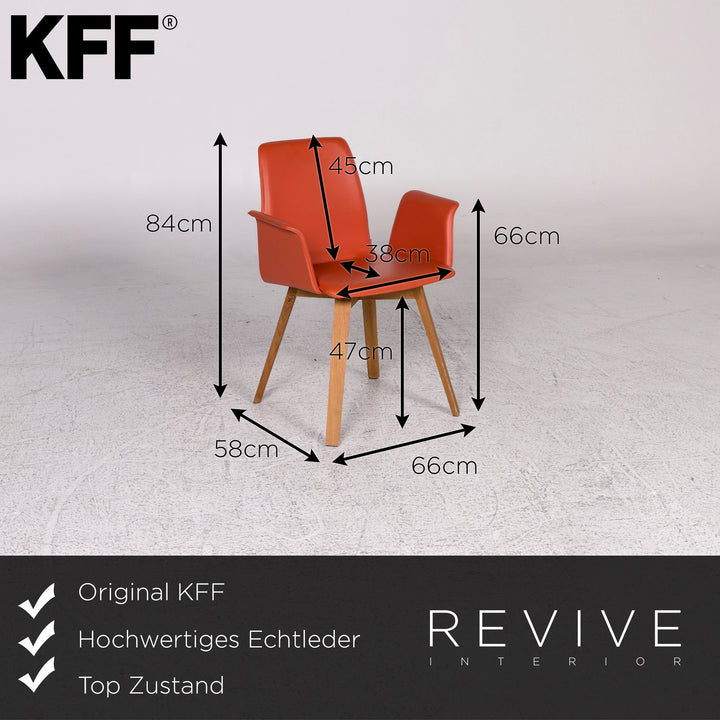 KFF Leder Holz Esszimmer Garnitur Braun Orange  1x Esstisch 6x Stühle #9971